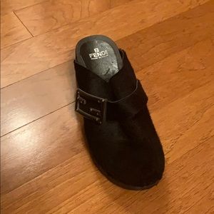 Fendi Clogs Black Cowhide with buckle